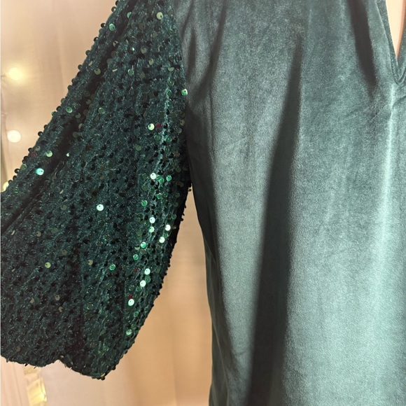 ODDY Green Pleated Sequin Blouse with Mandarin Collar - Picture 5 of 9